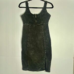 Black Acid Wash Denim Bodycon Mini Dress – Size S